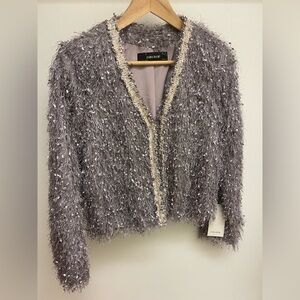 Zara Muted Pink Cropped Soft Jacket With Woven Trim 
Size S